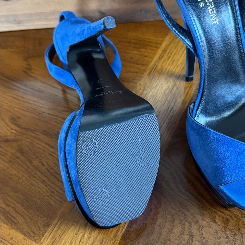 💙 SAINT LAURENT Kid Scamosciato Tribute 105 Open Toe Platform Sandals size 37 💙 - Picture 4 of 14